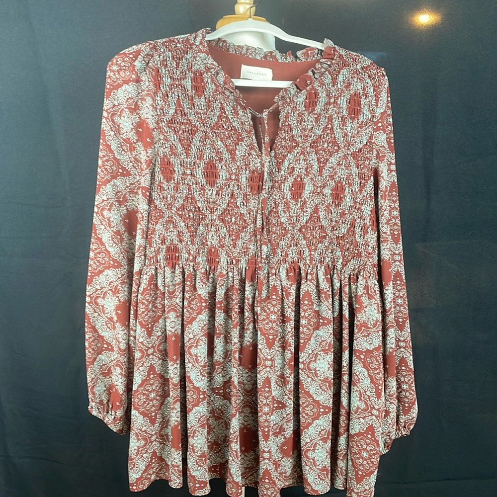 Melloday smocked tunic with tie